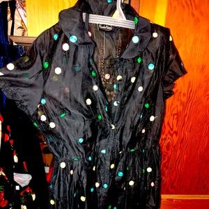 Voodoo vixen black/ multicolor polka dot dress.